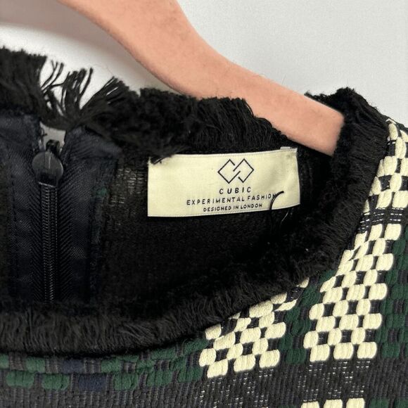 Cubic Donna Womens green black New sleeveless structured tweed sheer top Large - Picture 4 of 8